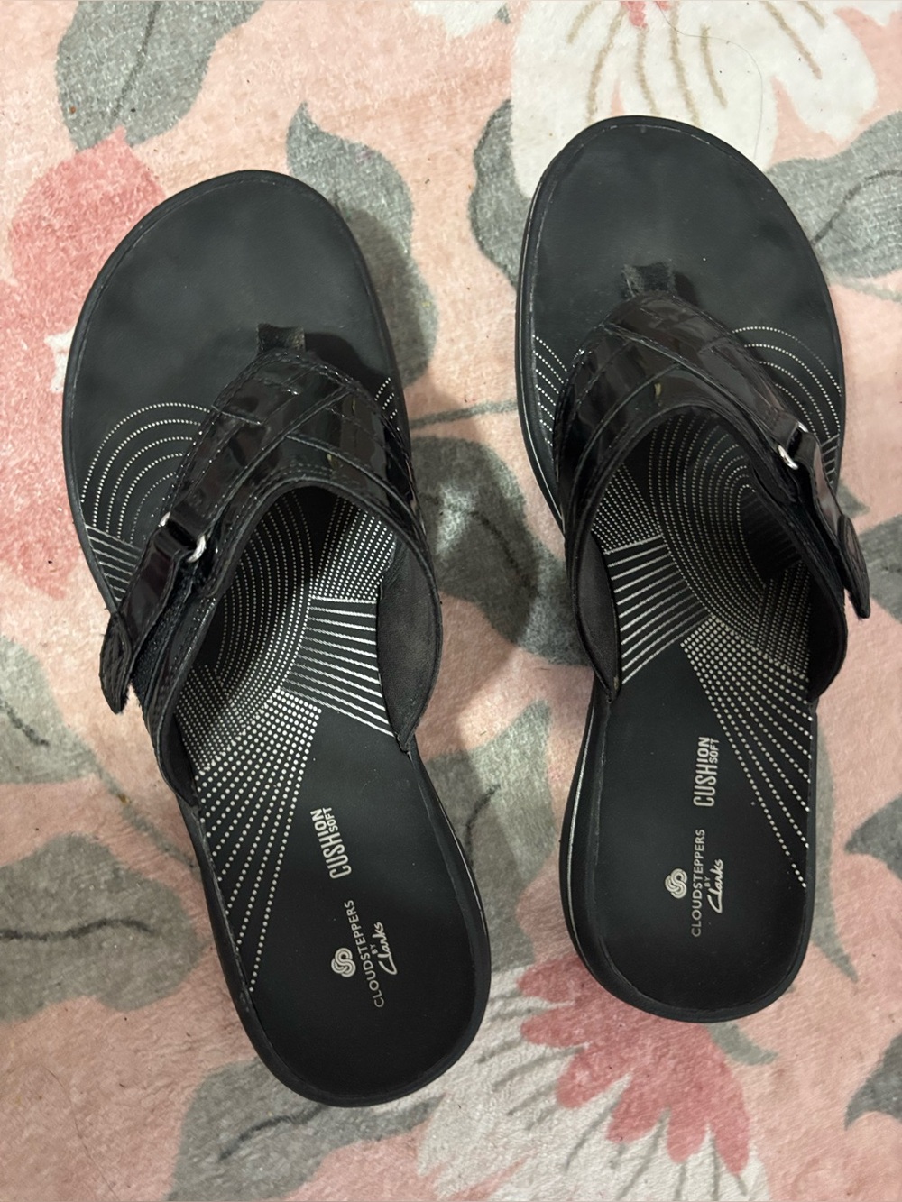 Clarks Black T-Strap Cushion Cloudsteppers